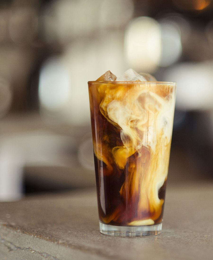 Iced latte in a tall glass